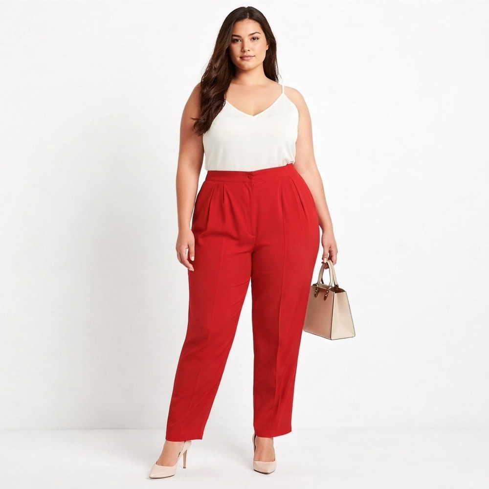 Jones New York Red Silk-Lined Dress Pants Size 16 Plus Pleated High Rise NWT